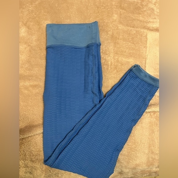 Pink Lily Scrunch Honeycomb Ruched Anti-Cellulite Blue Leggings - Picture 3 of 6